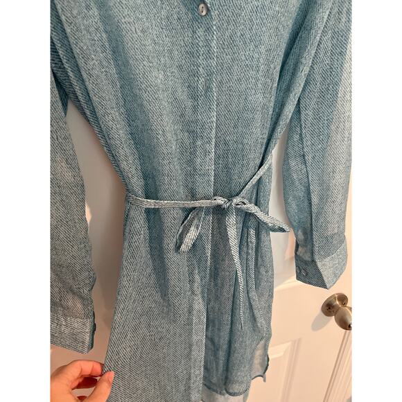 NWT Chico's Herringbone Long Sleeve Sheer Shirt Dress Turquoise Blue Women's 1 - Picture 4 of 6